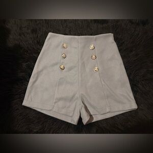 Blue/Gray High-Waist Beautiful Button Up Preppy Girly Zip Up Shorts